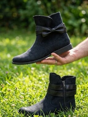 Ugg Black Joanie Bow Ankle Boots Shoes Sz Small Women's Suede Leather